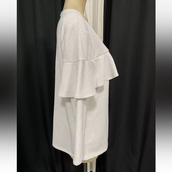 Ivanka Trump Sweater Pullover Asymmetric Ruffle Long Silver Womens Top Sparkle - Picture 3 of 16